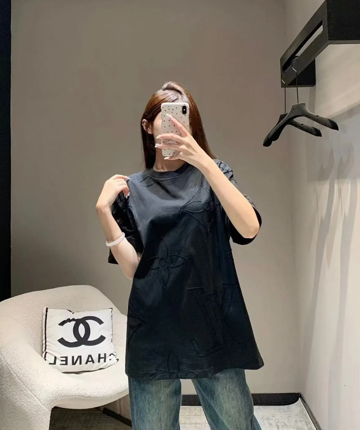 Louis Vuitton/Louis Vuitton 25ss full-width presbyopia embroidered short sleeves
